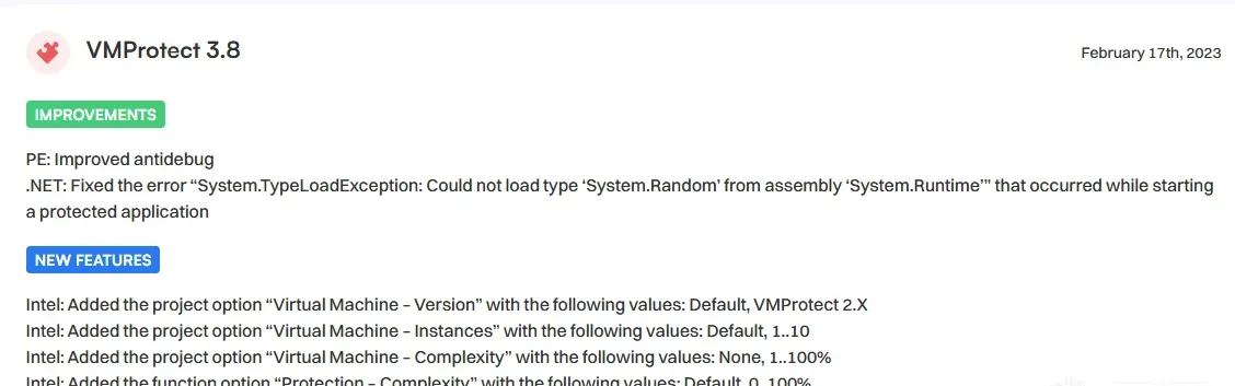 VMProtect changelog (1)
