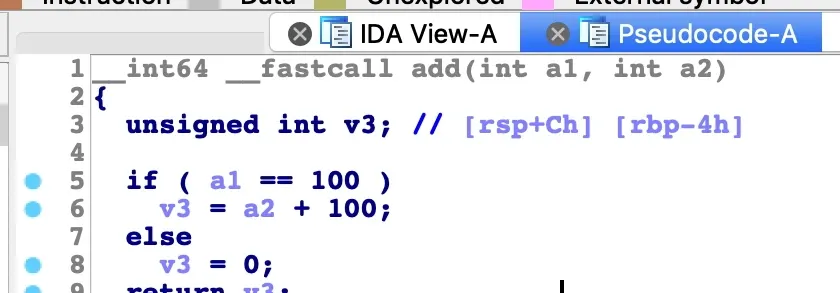 The add function decompiled in IDA
