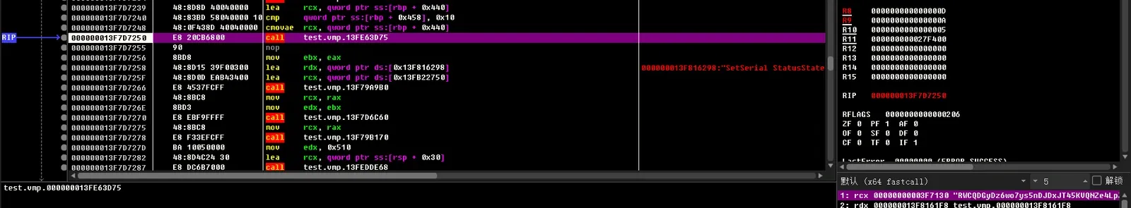 Break on VMProtectSetSerialNumber — serial visible