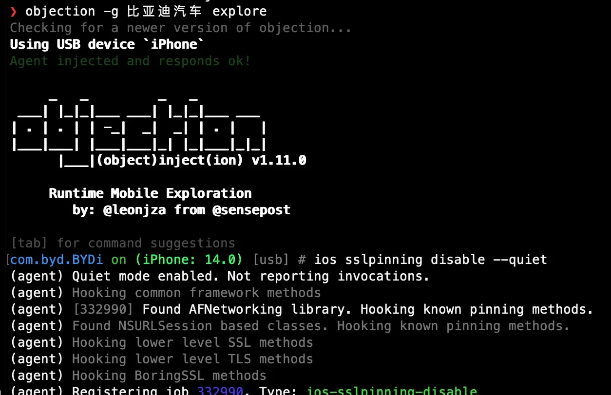 Bypassing SSL pinning with objection
