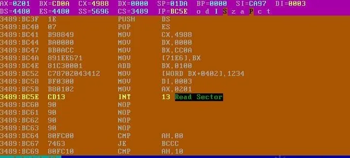 Breakpoint on INT 13