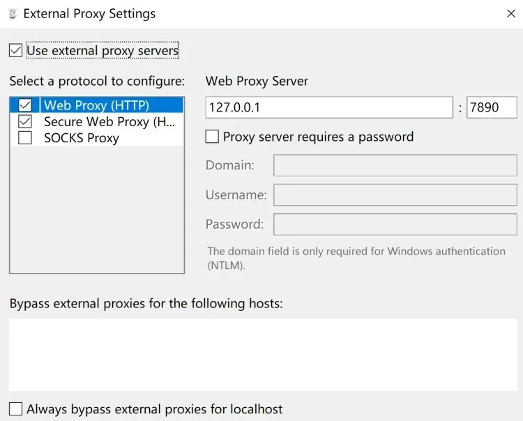 Charles External Proxy Settings