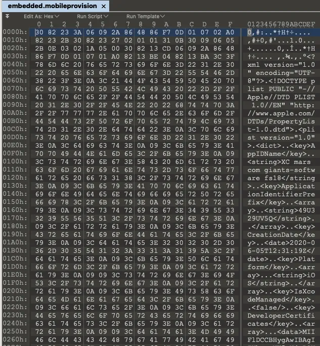 A binary mobileprovision file