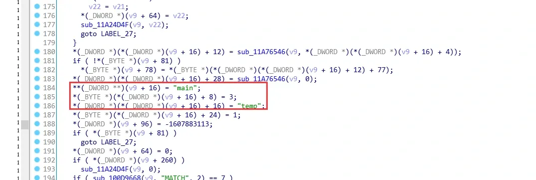 The “main” / “temp” string features