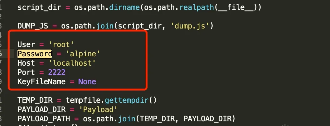 dump.py configuration fields