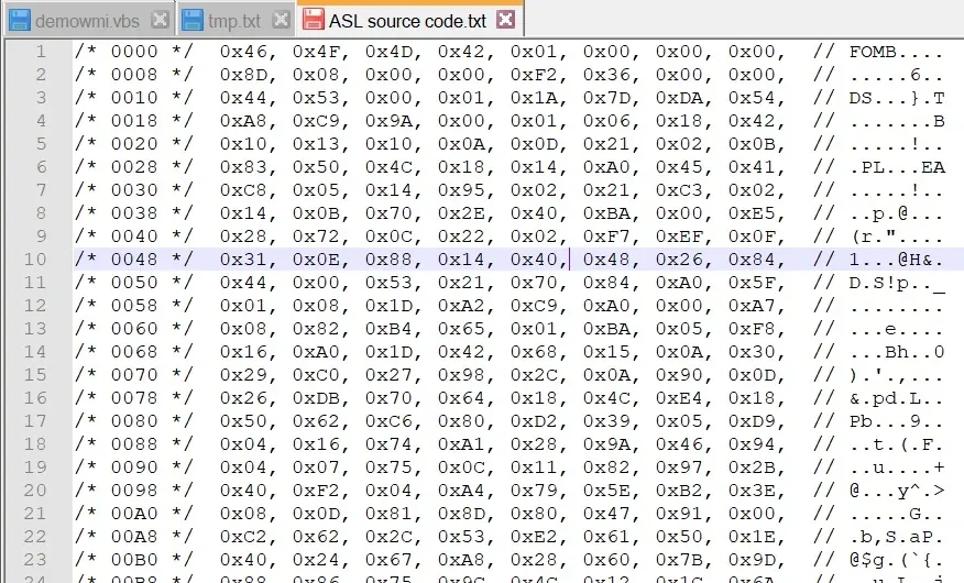 ASL source → opcode bytes
