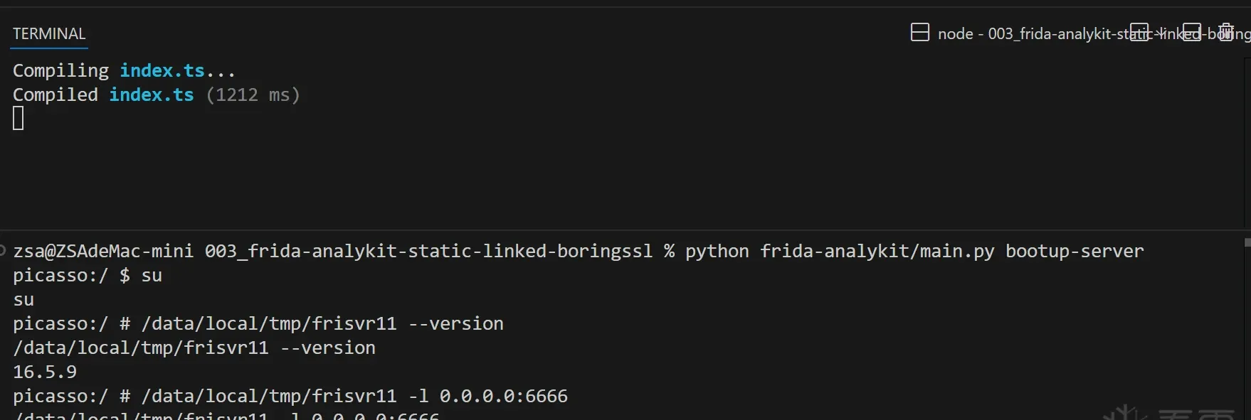 Starting frida-server and live compilation