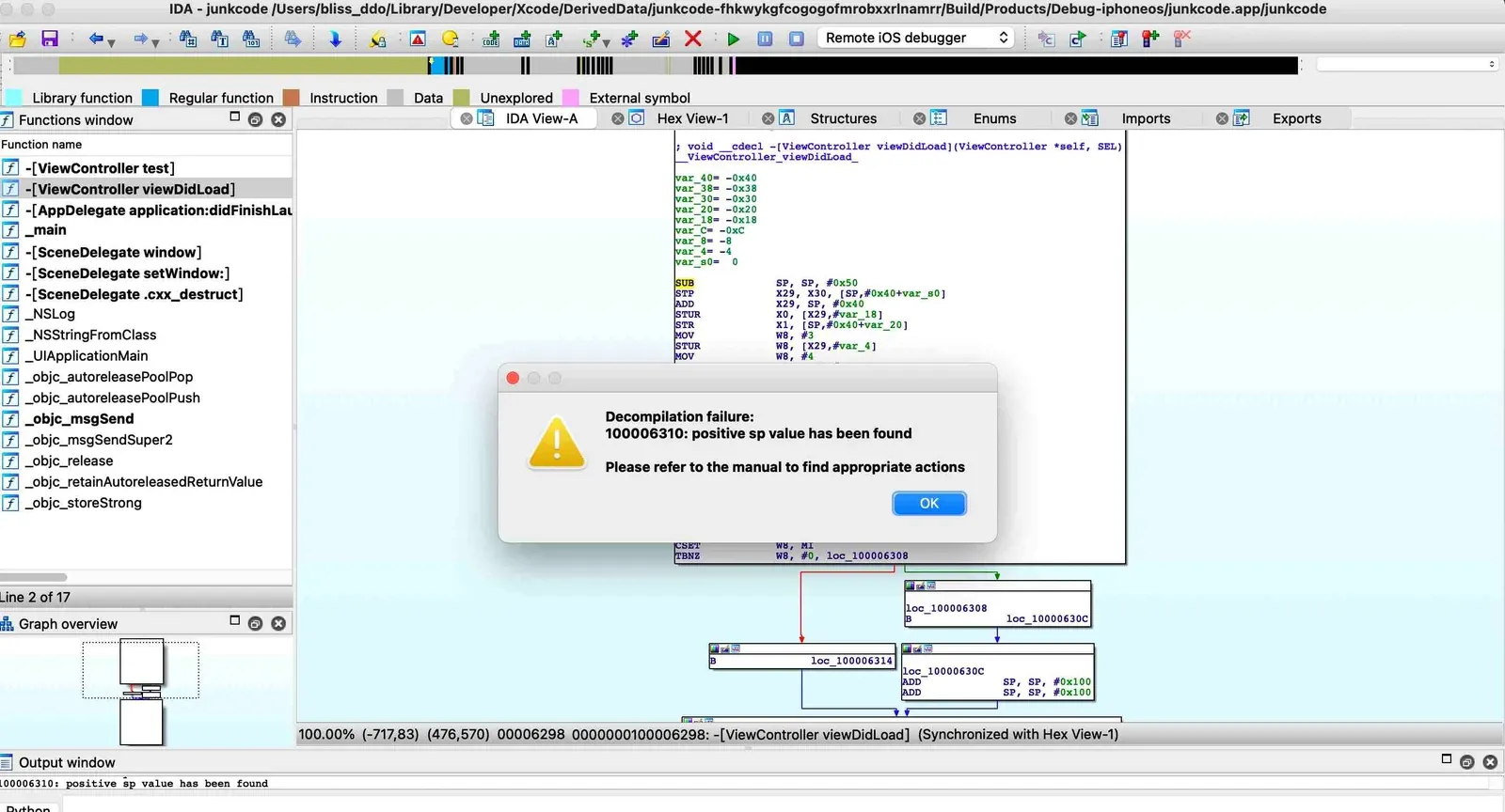 IDA defeated by stack imbalance