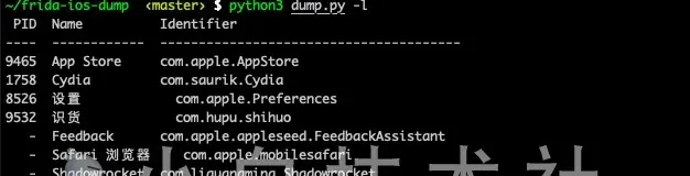 Listing apps with dump.py -l