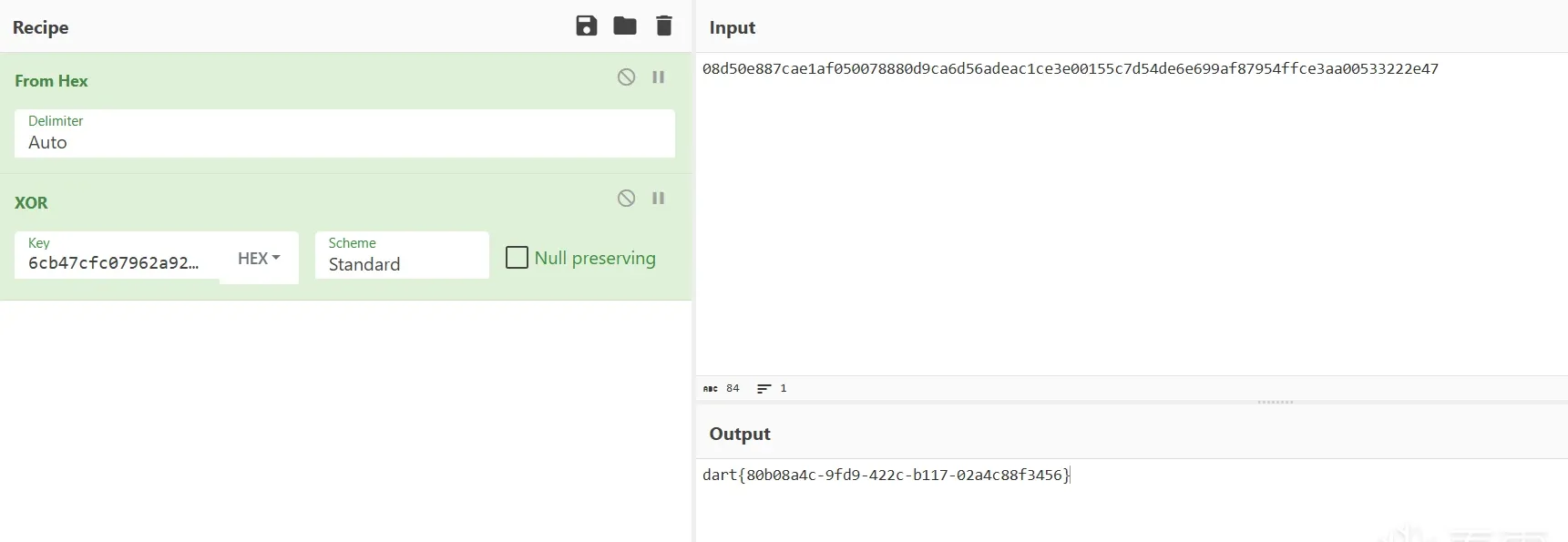 Extracted key and ciphertext