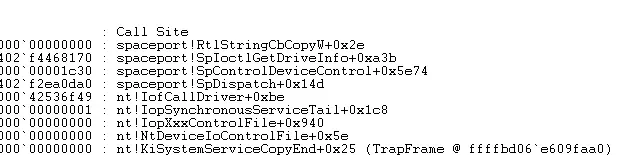 Call stack into spaceport.sys