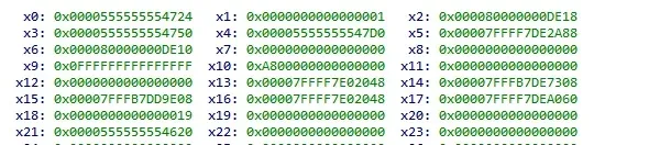 Register view showing the bad PC