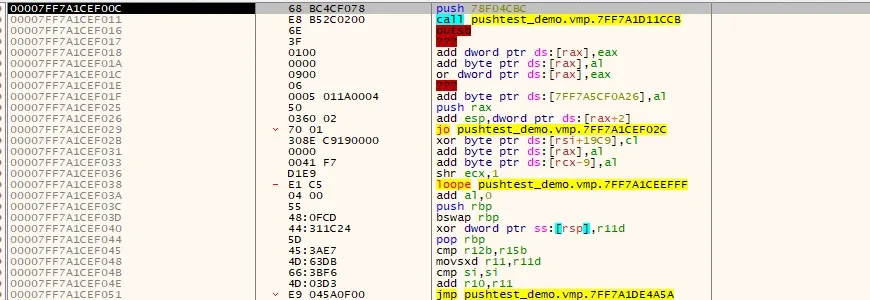 VM entry — push/call signature