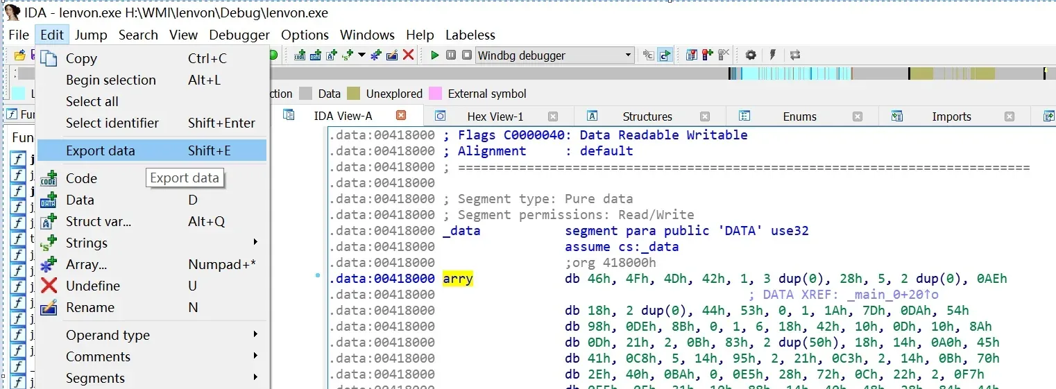 Exporting the data