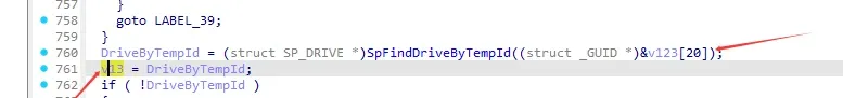 v13 = SpFindDriveByTempId(…)