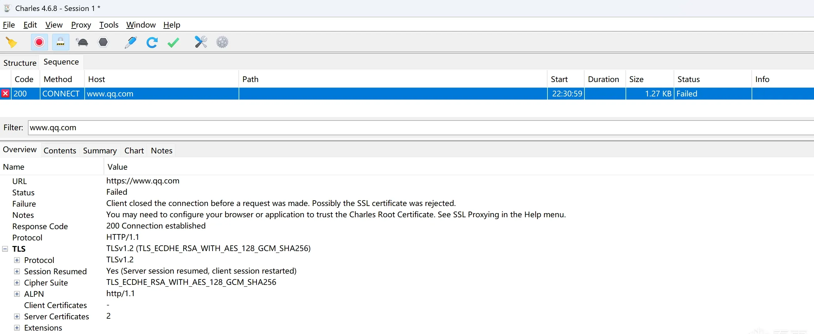 error with a MITM proxy and ssl pinning enabled