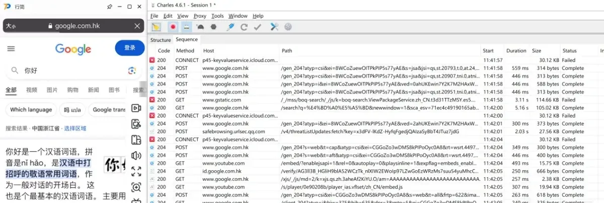 Charles capturing Google traffic