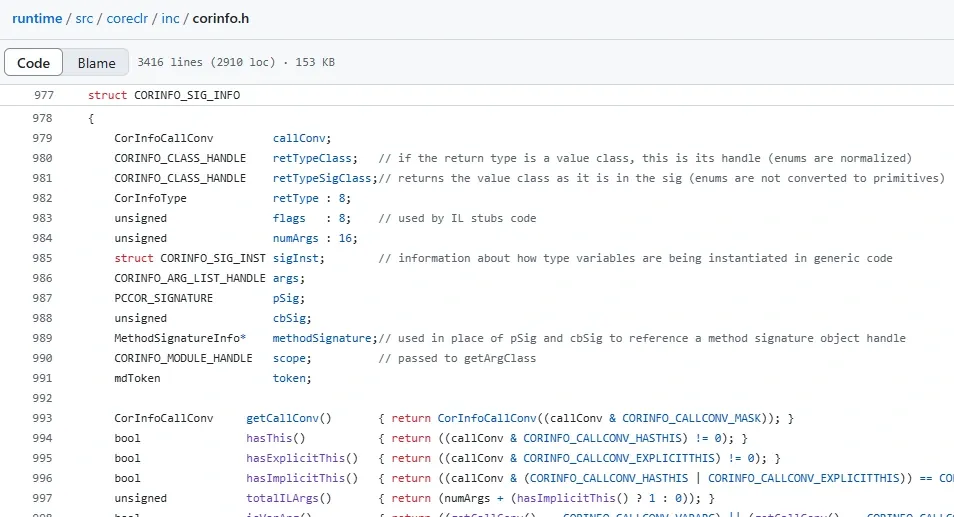 CORINFO_SIG_INFO definition