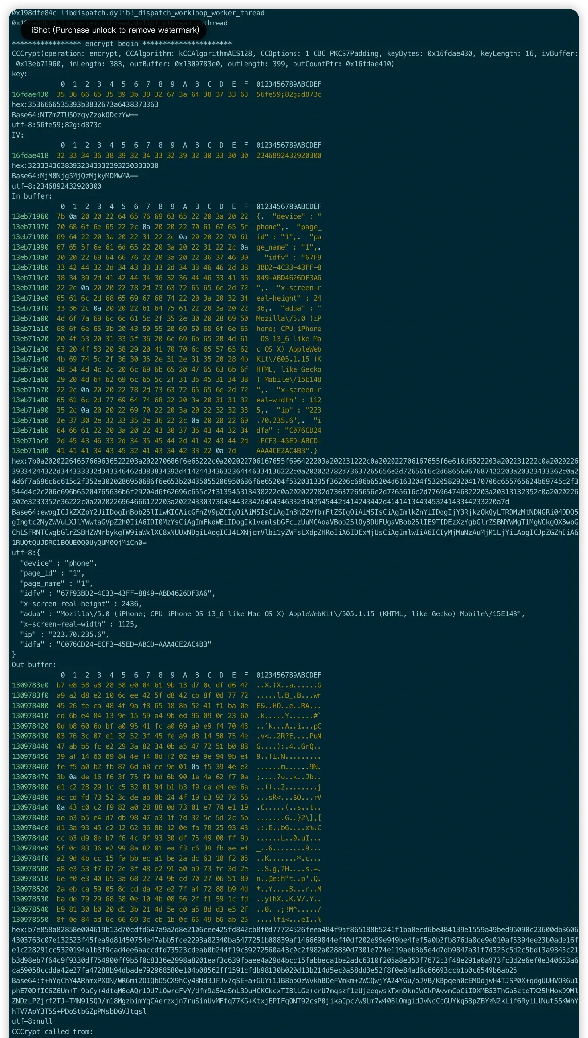 CCCrypt hook output hitting AES128