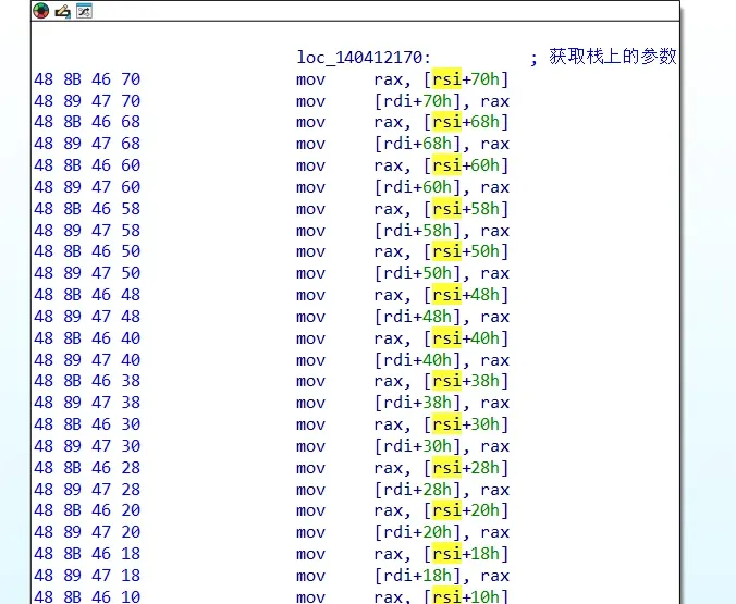 The stack-parameter copy sequence
