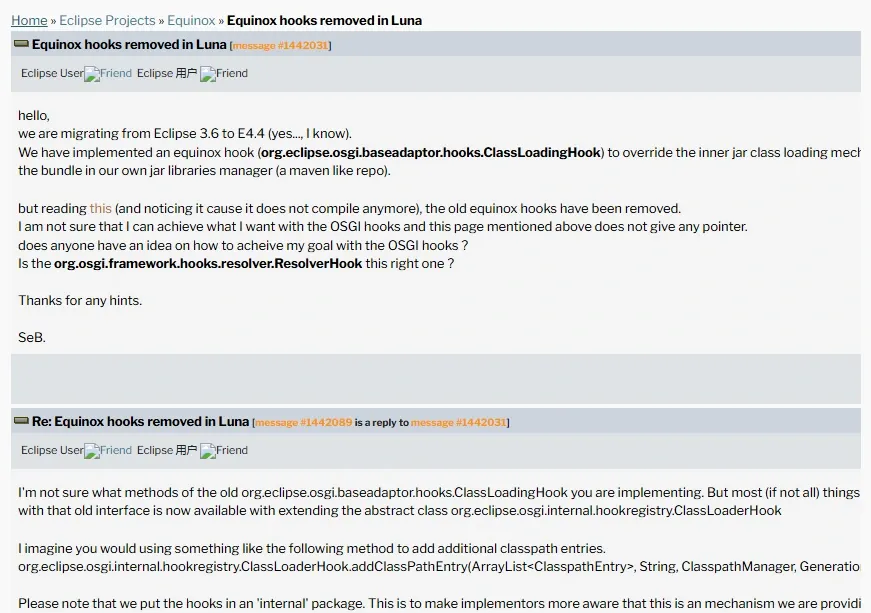 Eclipse forum post about ClassLoaderHook migration