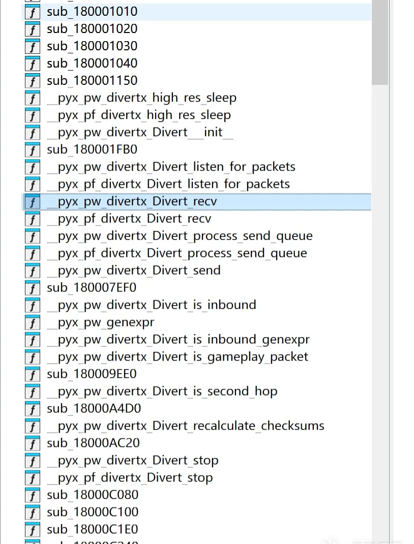 Function names recovered