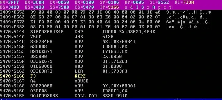 Compare BX+884 to FFFF