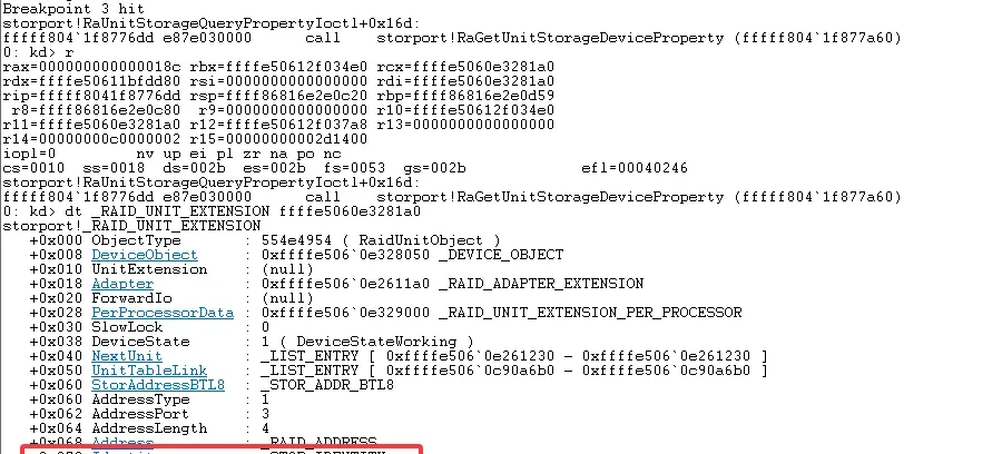 Breakpoint on RaGetUnitStorageDeviceProperty (1)
