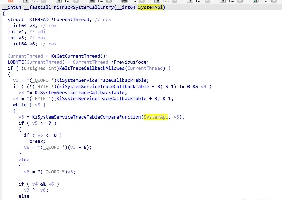 KiTrackSystemCallEntry lookup